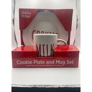 Holiday Style Cookie Plate & Mug Set Christmas Eve Milk & Cookies for Santa